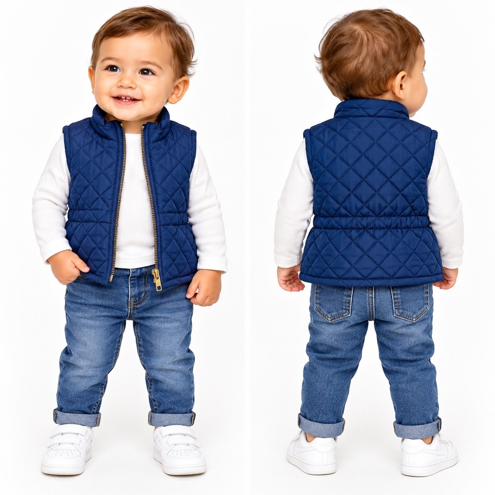 Old Navy Kids Navy Blue Quilted Fleece Lined Puffer Vest Size 12-18M